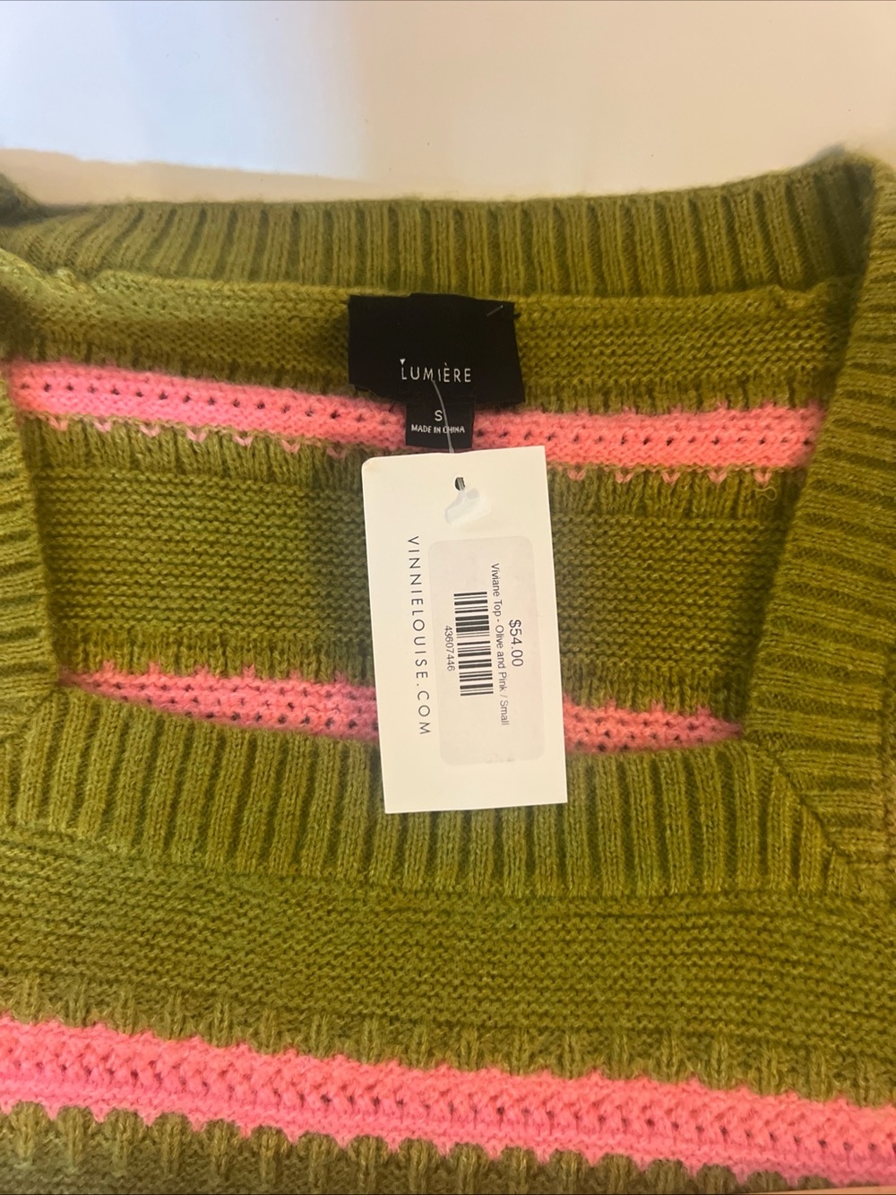 Lumiere Olive & Pink Striped Crew Sweater